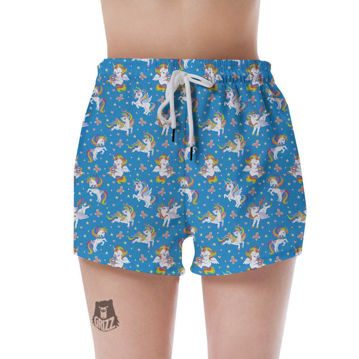 Unicorn Blue Rainbow Print Pattern Women's Shorts-grizzshop