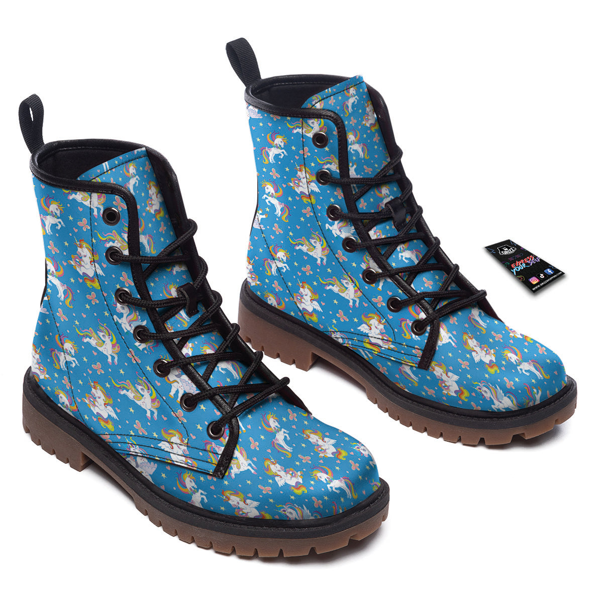 Unicorn Blue Rainbow Print Pattern Work Boots-grizzshop