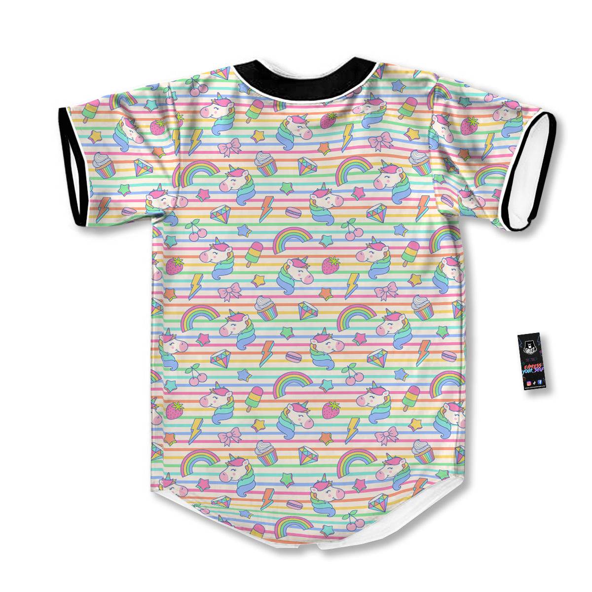 Unicorn Cute Rainbow Print Pattern Baseball Jersey-grizzshop