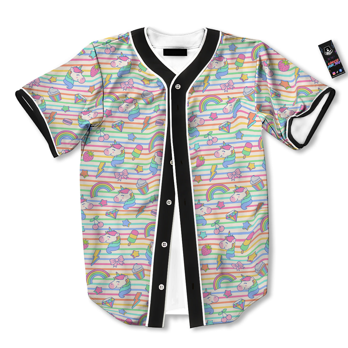Unicorn Cute Rainbow Print Pattern Baseball Jersey-grizzshop
