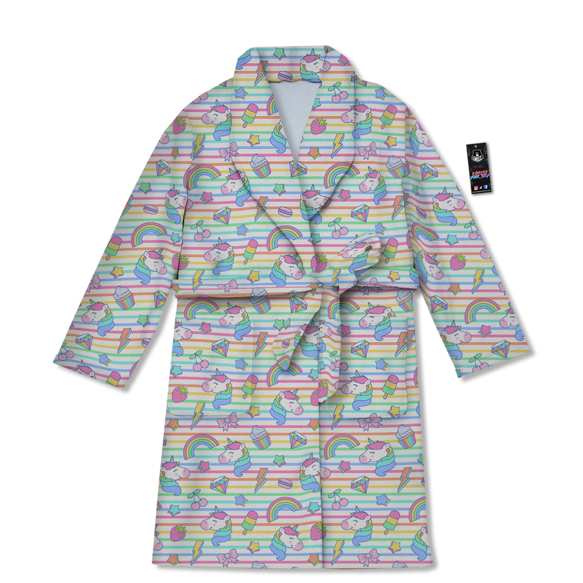 Unicorn Cute Rainbow Print Pattern Bathrobe-grizzshop