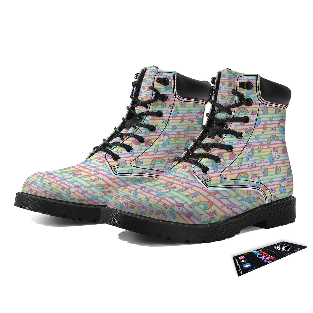 Unicorn Cute Rainbow Print Pattern Boots-grizzshop