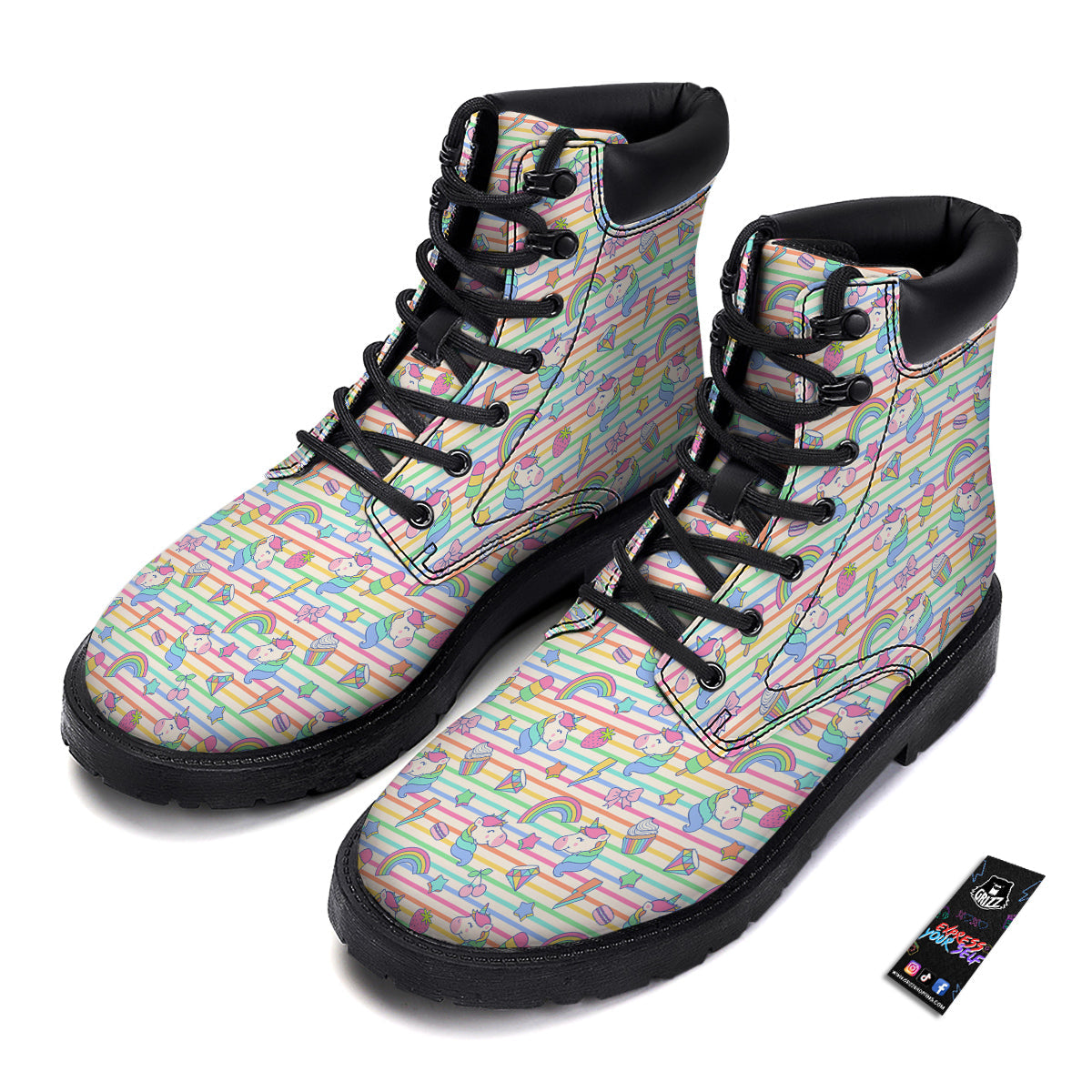 Unicorn Cute Rainbow Print Pattern Boots-grizzshop