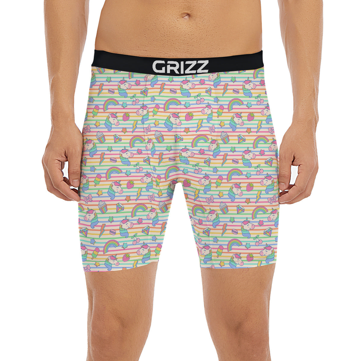 Unicorn Cute Rainbow Print Pattern Boxer Briefs-grizzshop