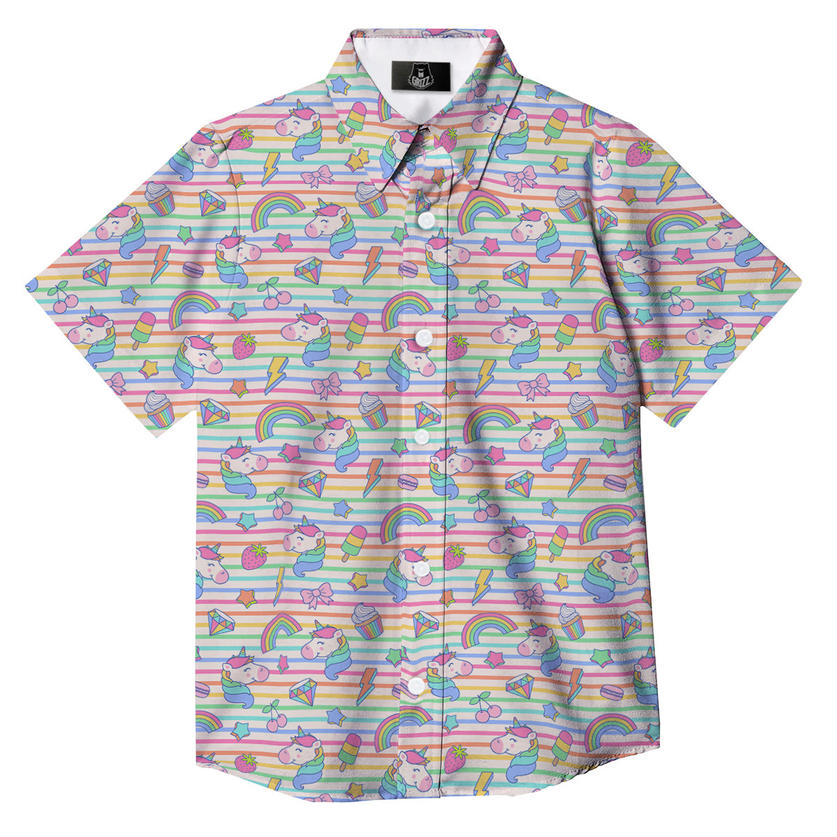 Unicorn Cute Rainbow Print Pattern Button Up Shirt-grizzshop