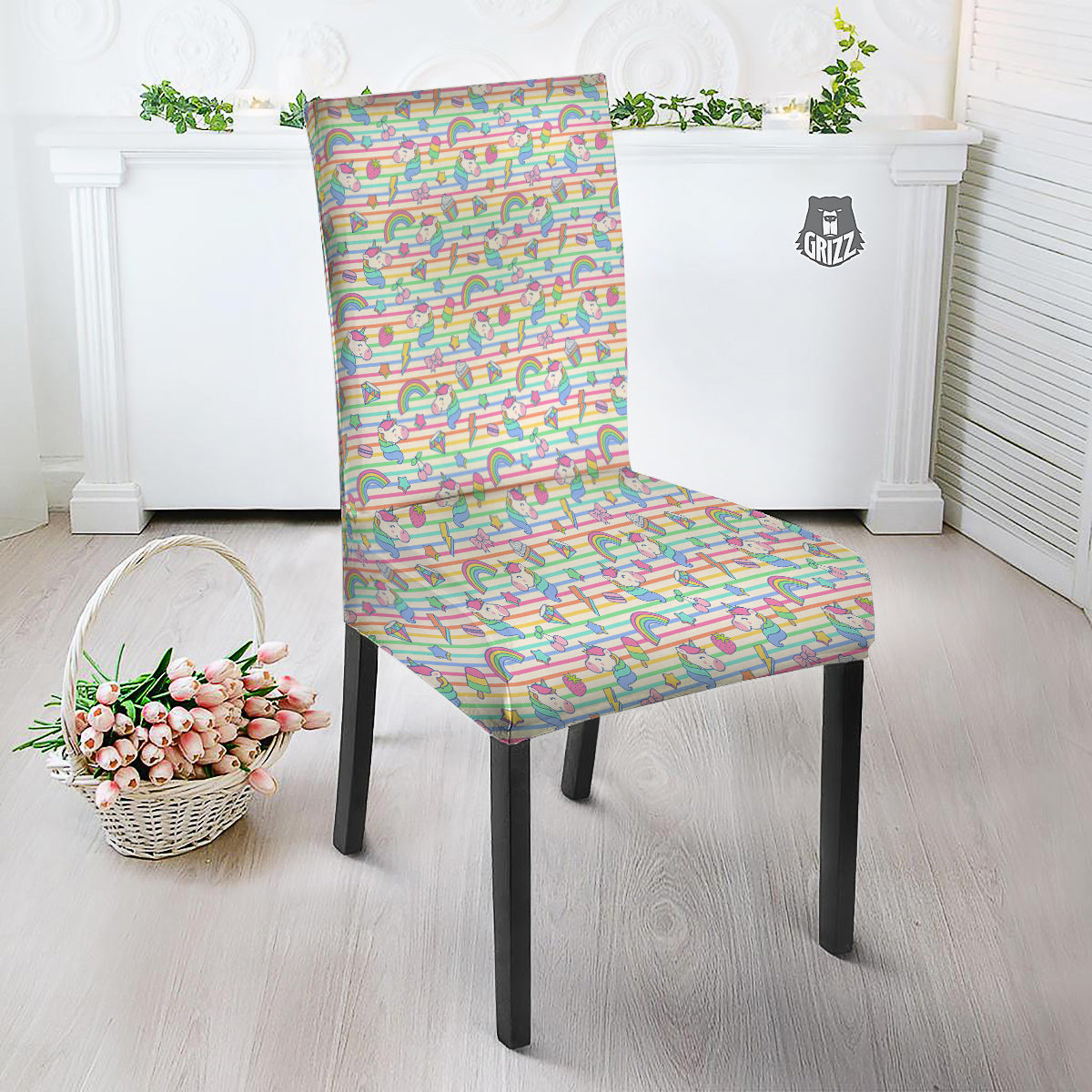 Unicorn Cute Rainbow Print Pattern Dining Chair Slipcover-grizzshop