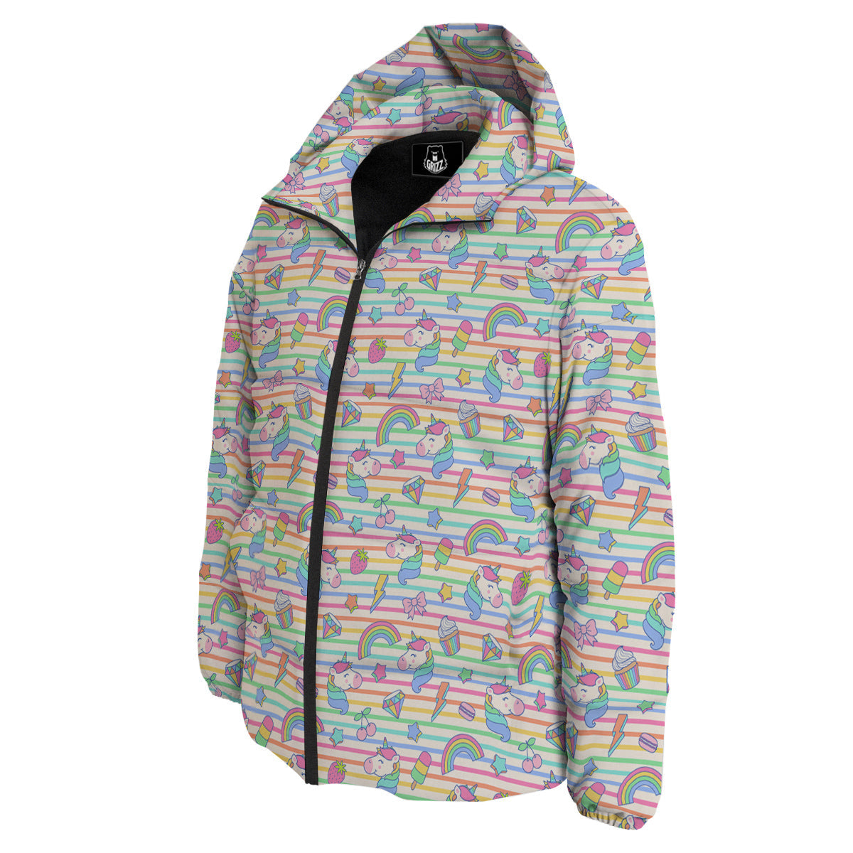 Unicorn Cute Rainbow Print Pattern Down Jacket-grizzshop
