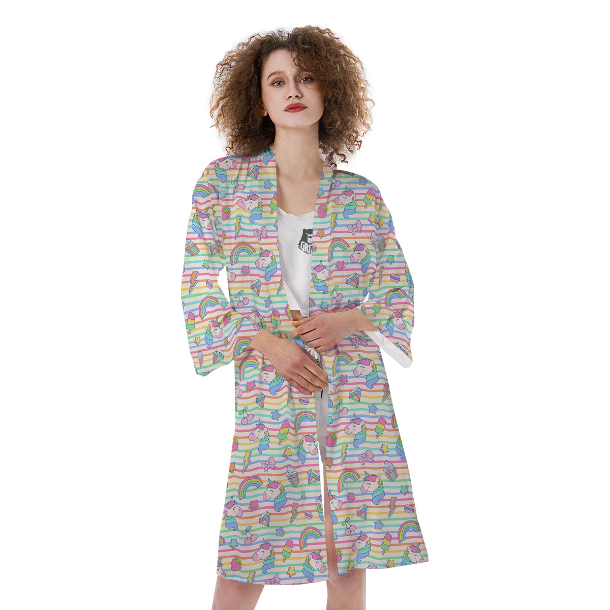 Unicorn Cute Rainbow Print Pattern Kimono-grizzshop