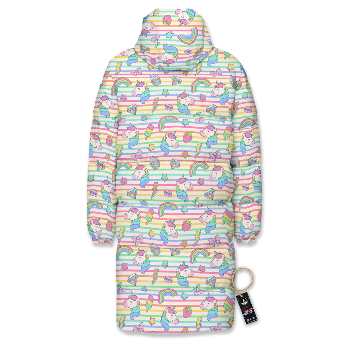 Unicorn Cute Rainbow Print Pattern Long Down Jacket-grizzshop