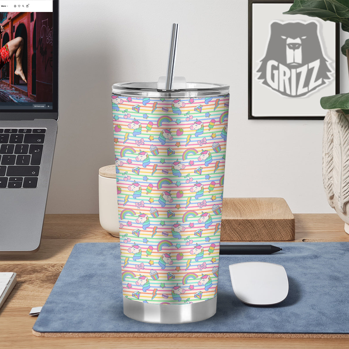 Unicorn Cute Rainbow Print Pattern Tumbler-grizzshop