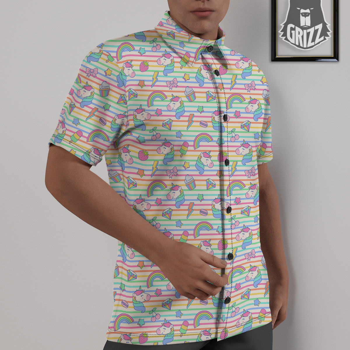 Unicorn Cute Rainbow Print Pattern Untucked Shirts-grizzshop