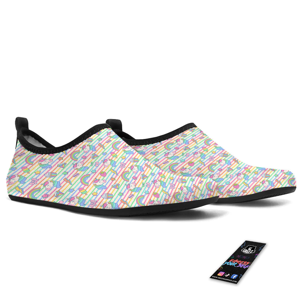 Unicorn Cute Rainbow Print Pattern Water Shoes-grizzshop