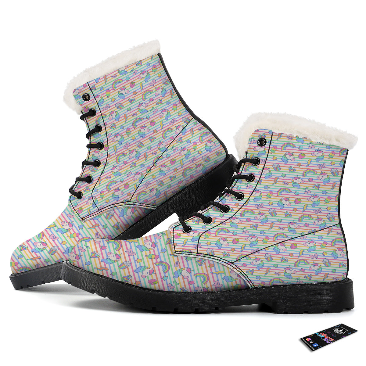 Unicorn Cute Rainbow Print Pattern Winter Boots-grizzshop