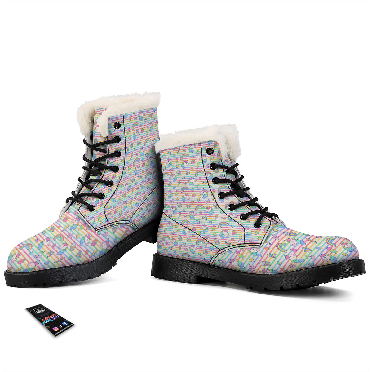 Unicorn Cute Rainbow Print Pattern Winter Boots-grizzshop