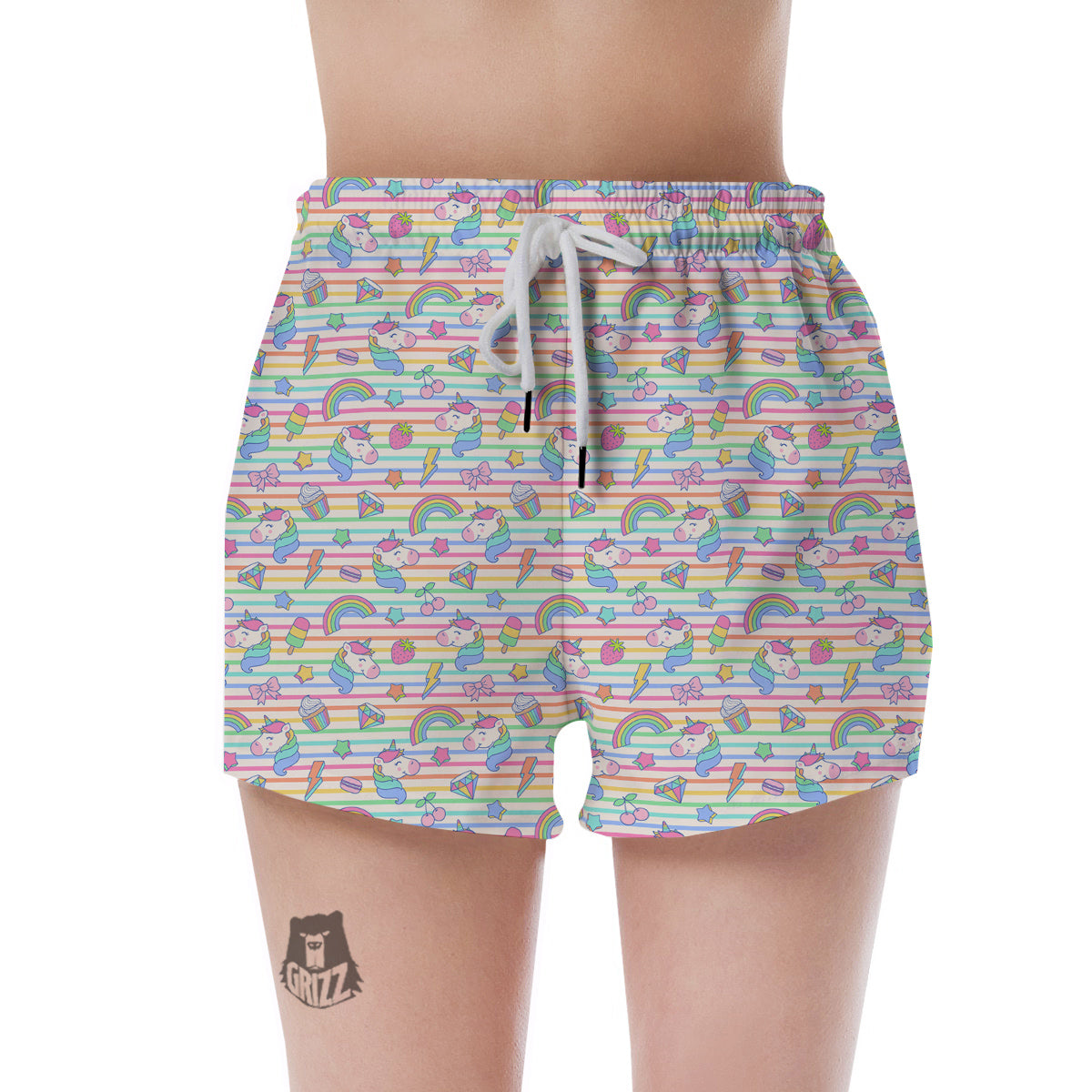 Unicorn Cute Rainbow Print Pattern Women's Shorts-grizzshop