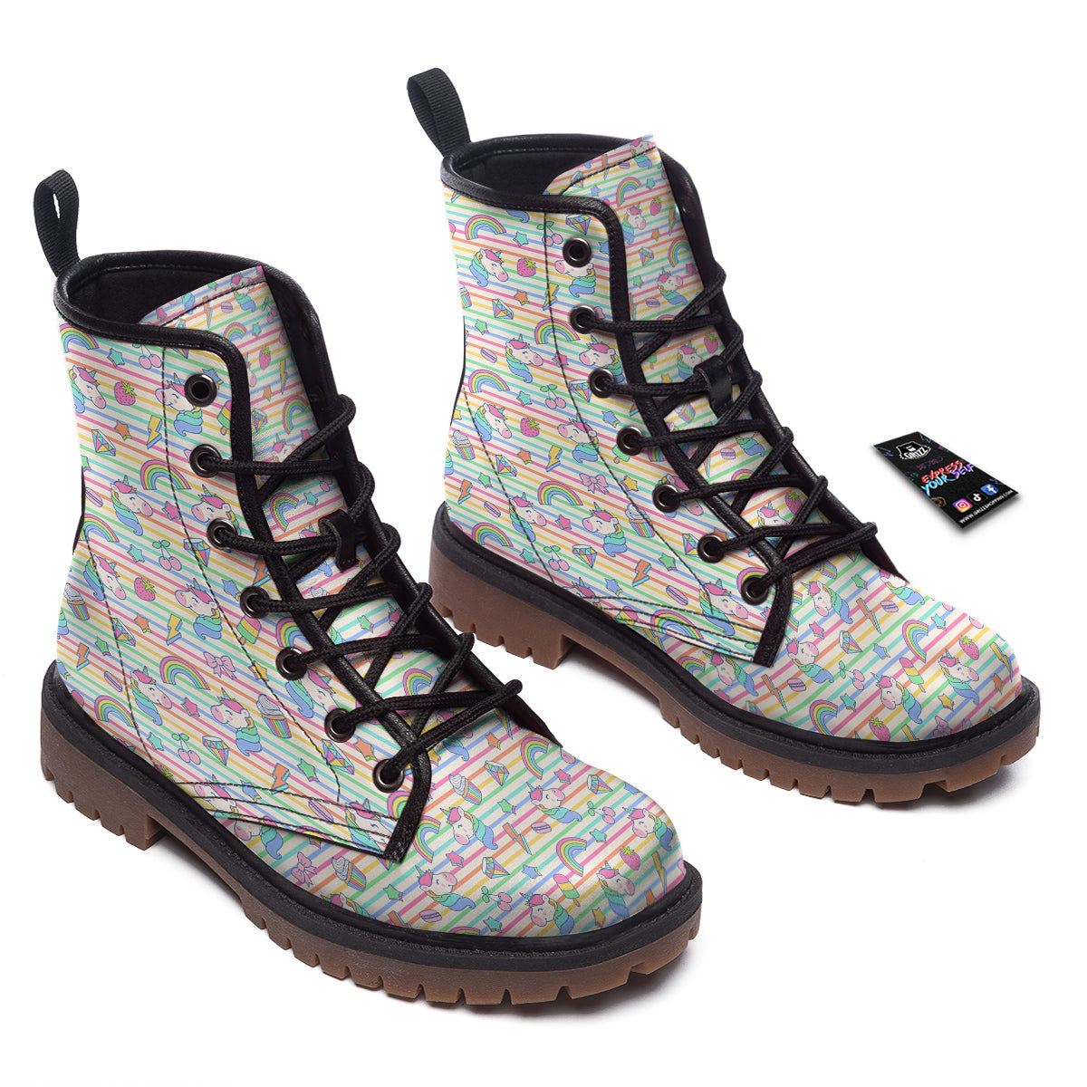 Unicorn Cute Rainbow Print Pattern Work Boots-grizzshop