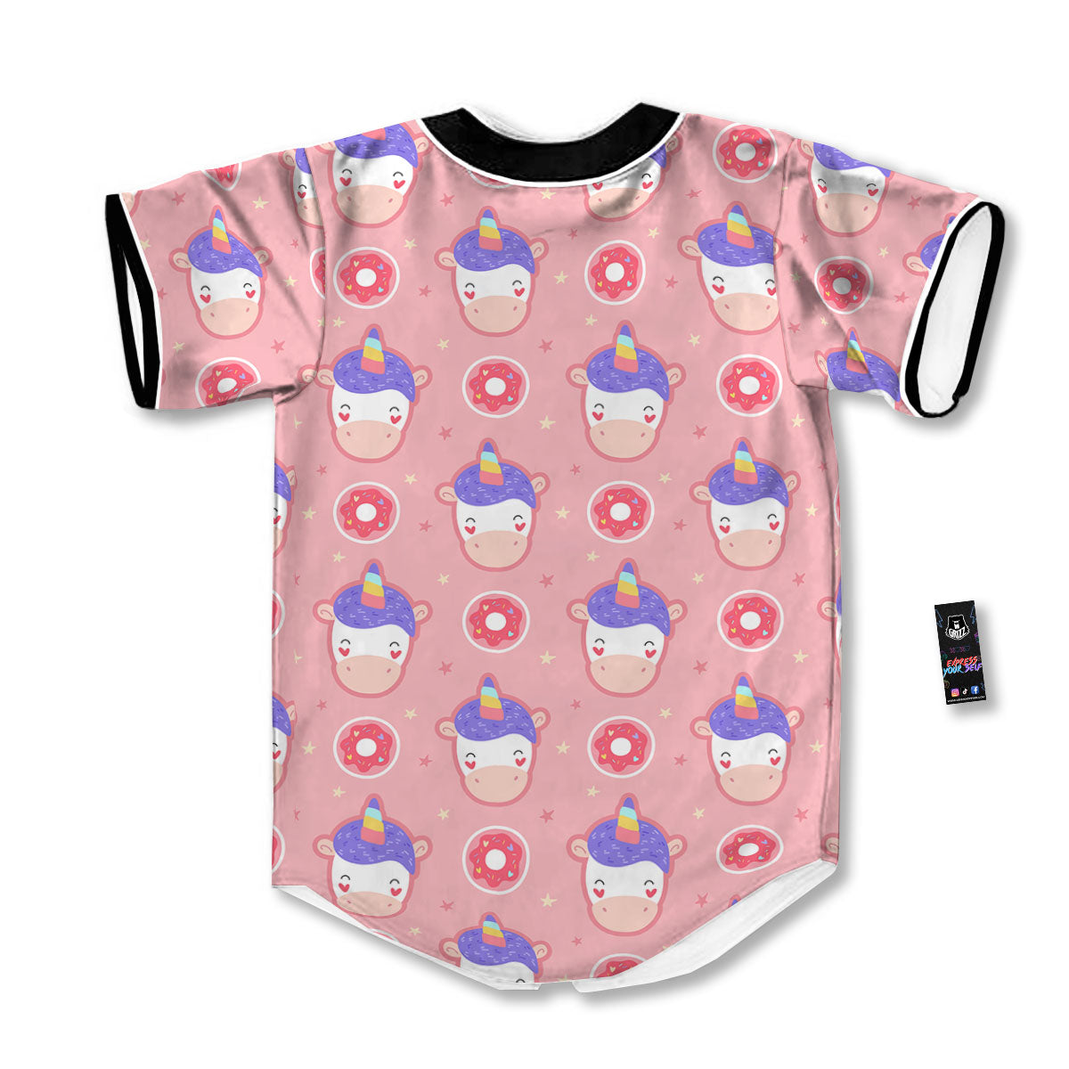 Unicorn Donut Pink Girly Print Pattern Baseball Jersey-grizzshop