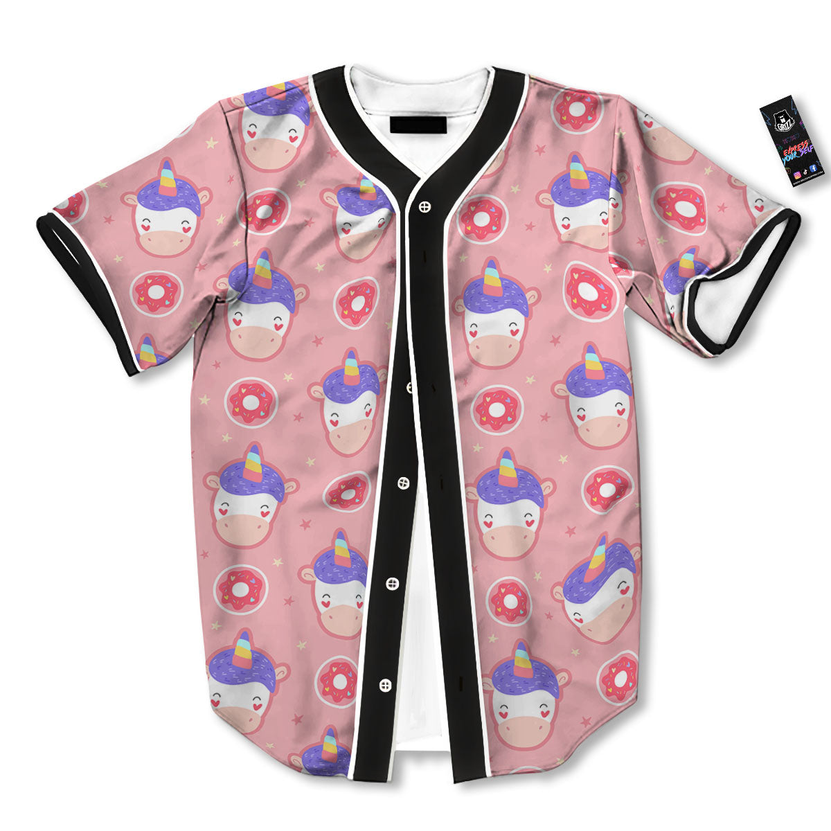 Unicorn Donut Pink Girly Print Pattern Baseball Jersey-grizzshop