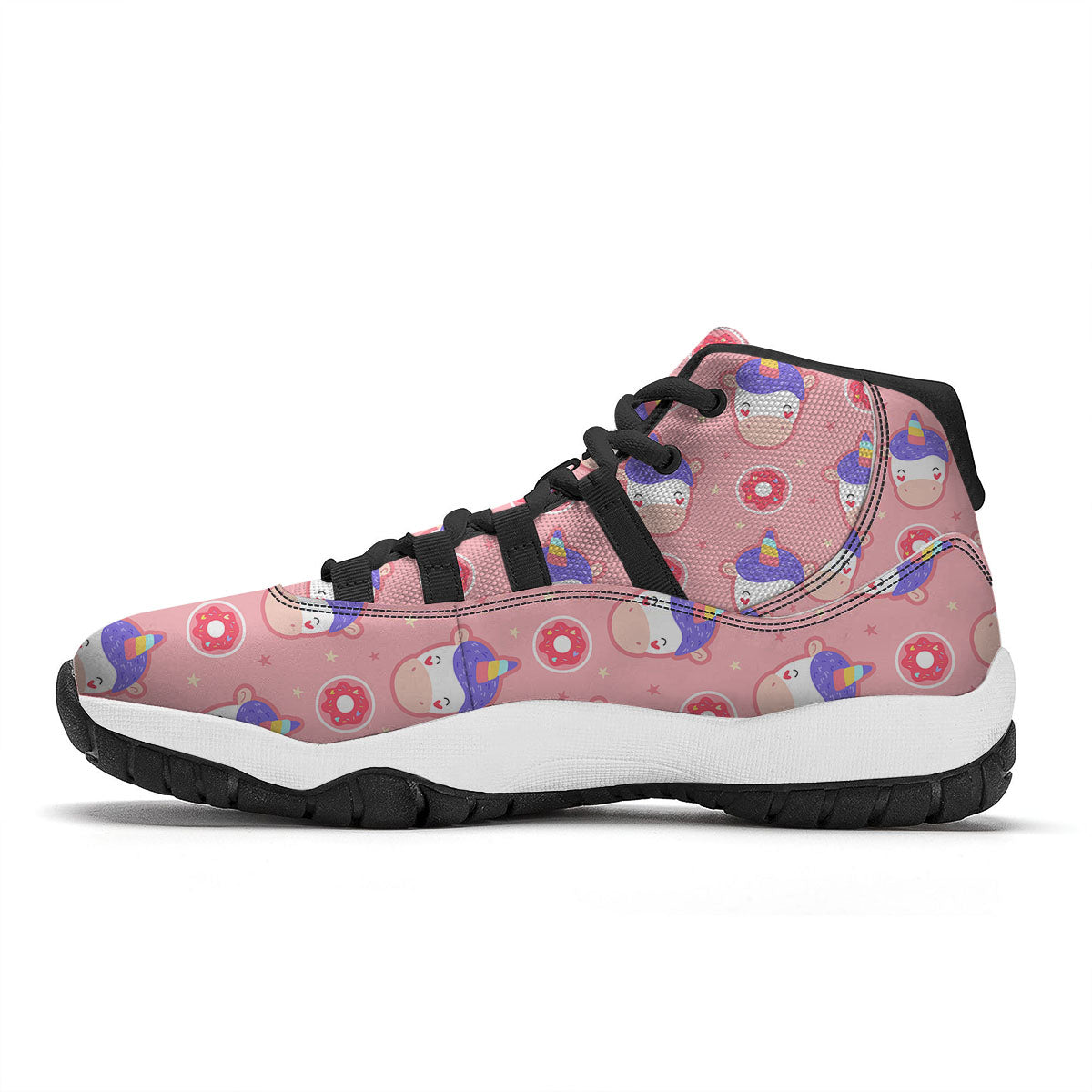 Unicorn Donut Pink Girly Print Pattern Black Bball Shoes-grizzshop