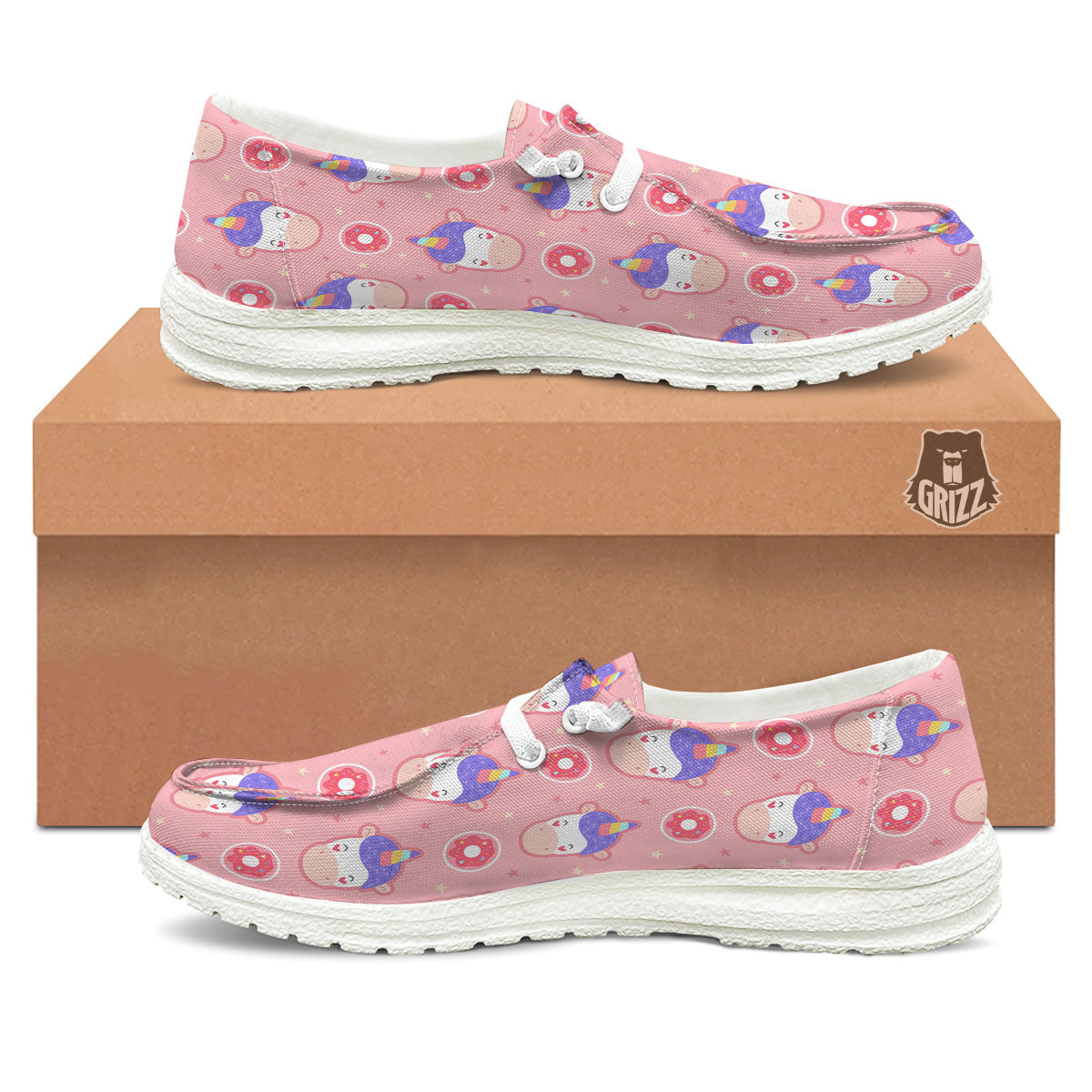 Unicorn Donut Pink Girly Print Pattern Black Loafers-grizzshop