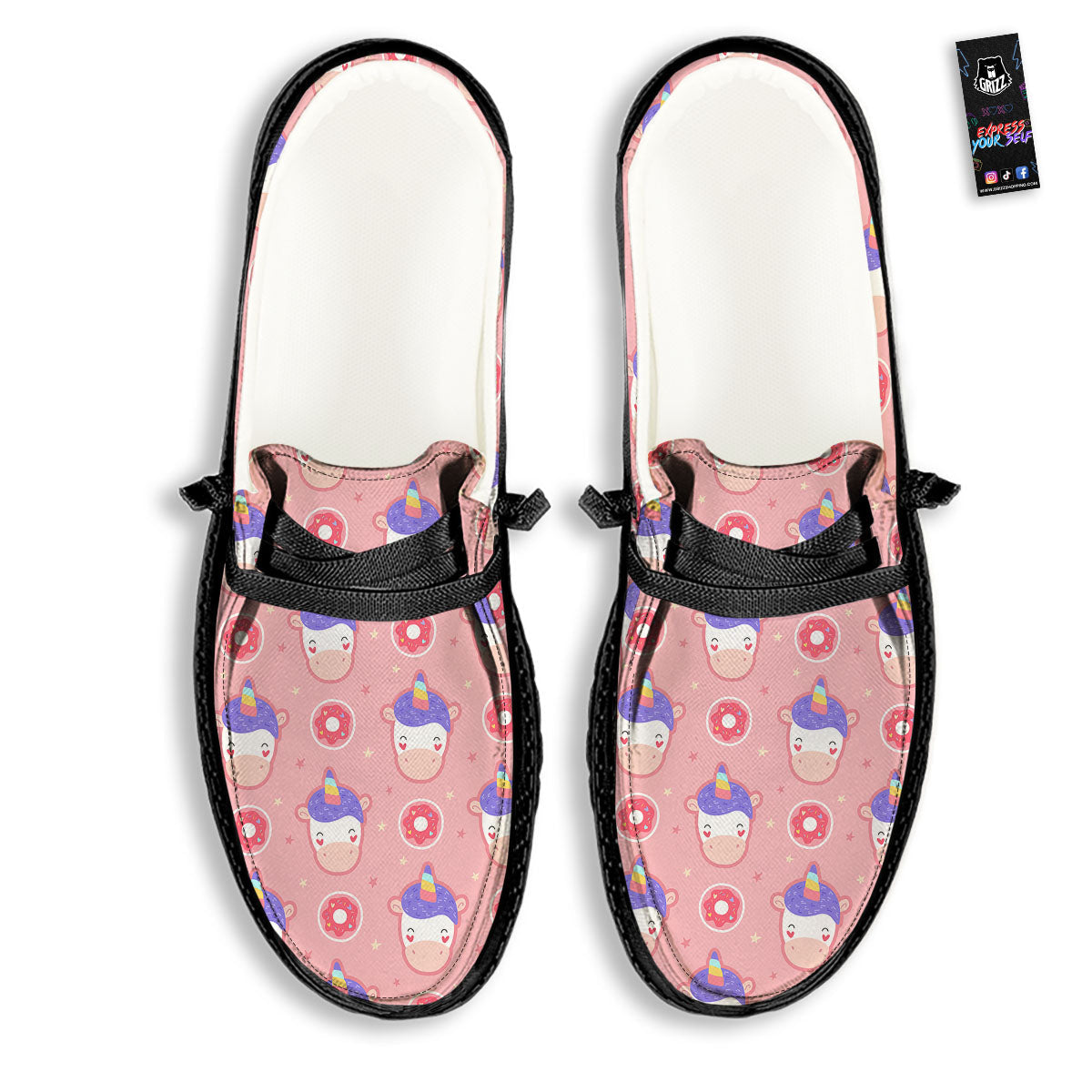 Unicorn Donut Pink Girly Print Pattern Black Loafers-grizzshop