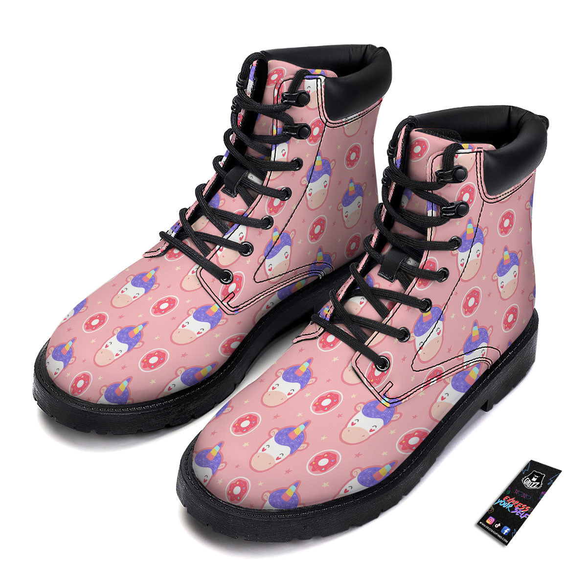 Unicorn Donut Pink Girly Print Pattern Boots-grizzshop