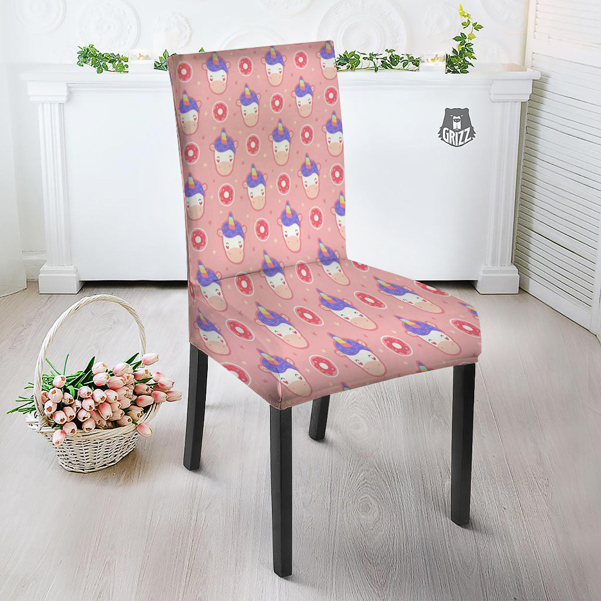 Unicorn Donut Pink Girly Print Pattern Dining Chair Slipcover-grizzshop