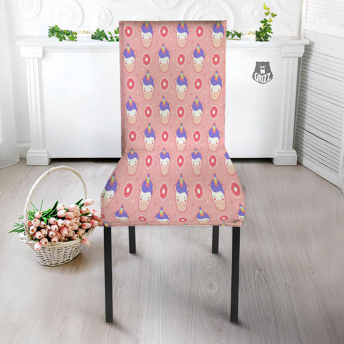 Unicorn Donut Pink Girly Print Pattern Dining Chair Slipcover-grizzshop