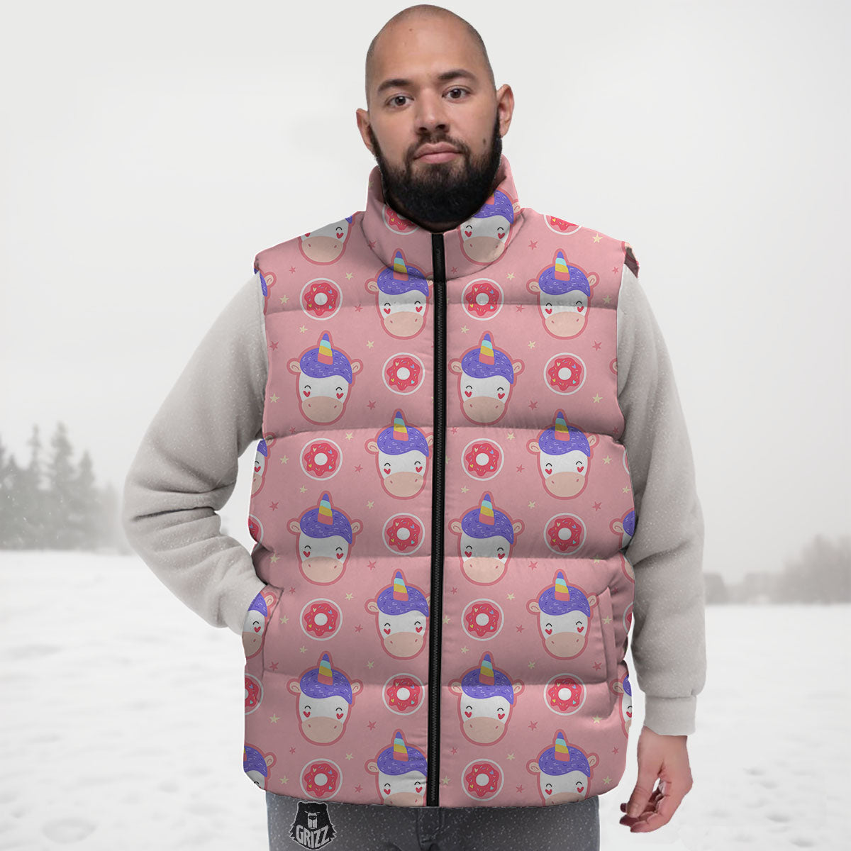 Unicorn Donut Pink Girly Print Pattern Down Vest