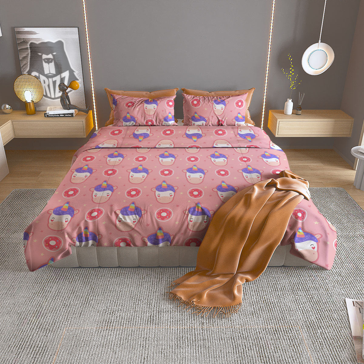 Unicorn Donut Pink Girly Print Pattern Duvet Cover Bedding Set