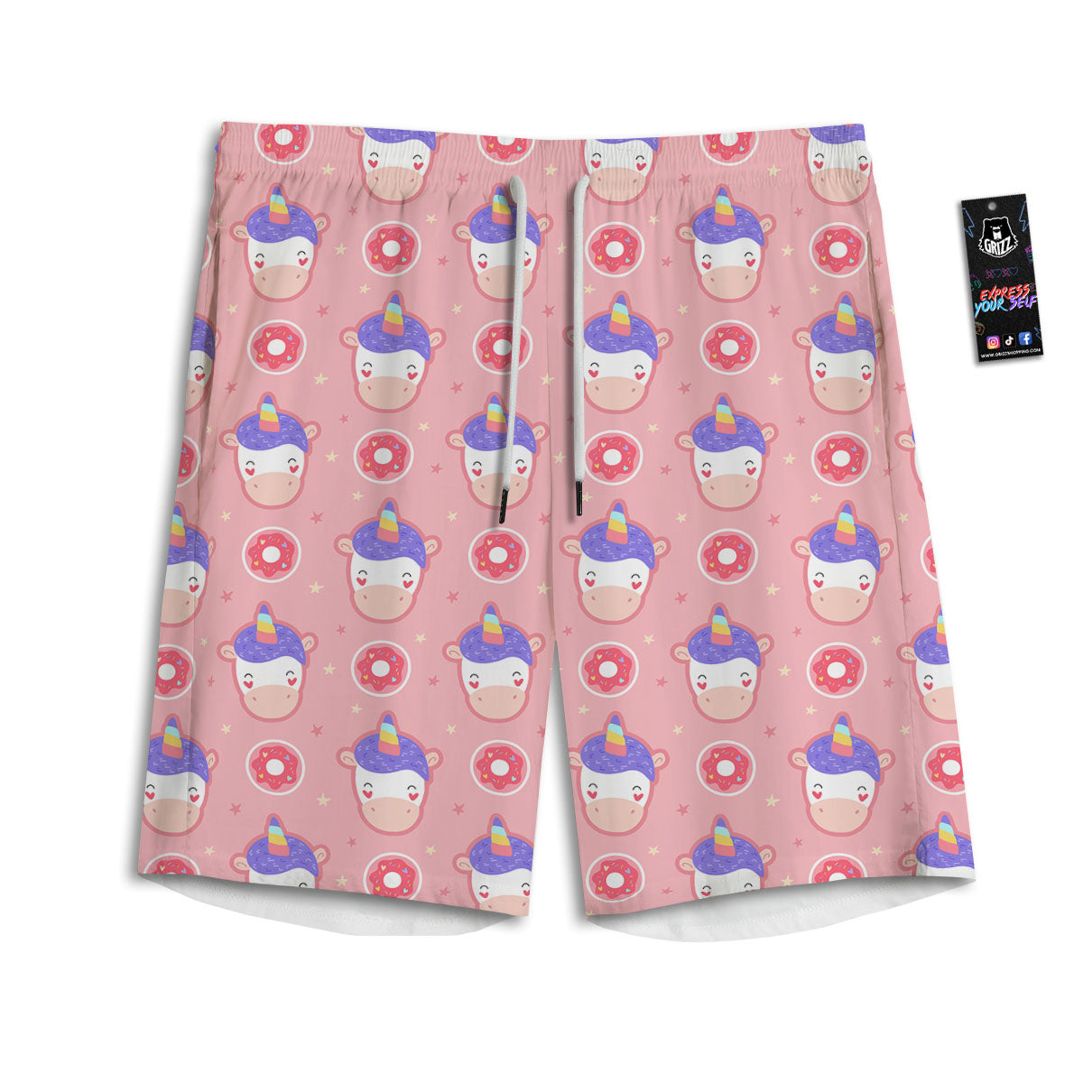 Unicorn Donut Pink Girly Print Pattern Men's Athletic Shorts