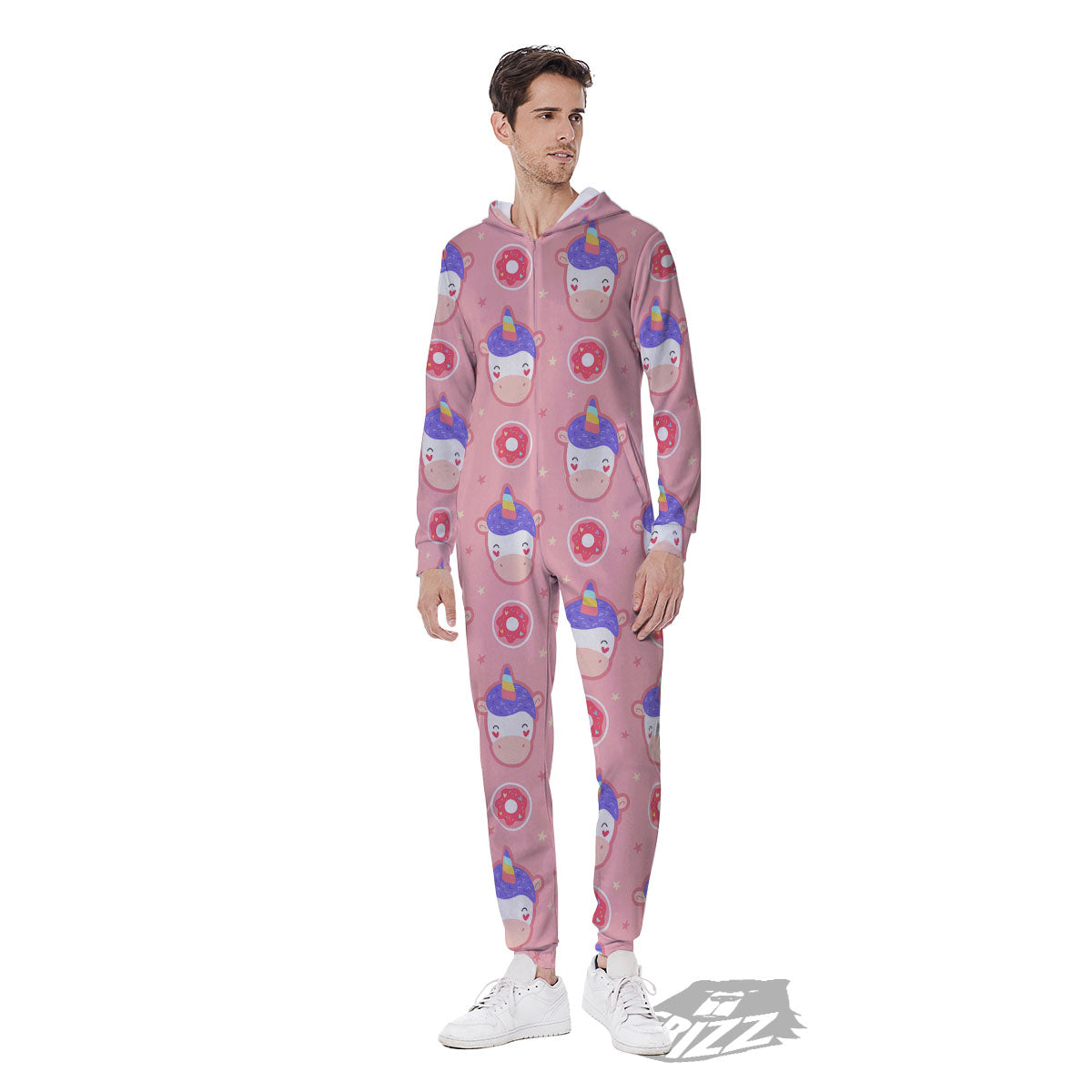 Unicorn Donut Pink Girly Print Pattern Men's Jumpsuit-grizzshop
