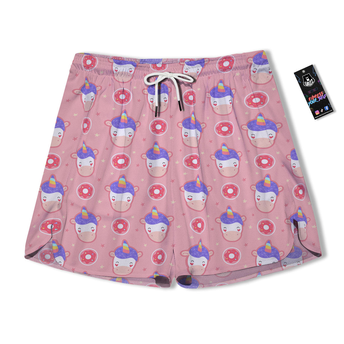 Unicorn Donut Pink Girly Print Pattern Men's Running Shorts-grizzshop