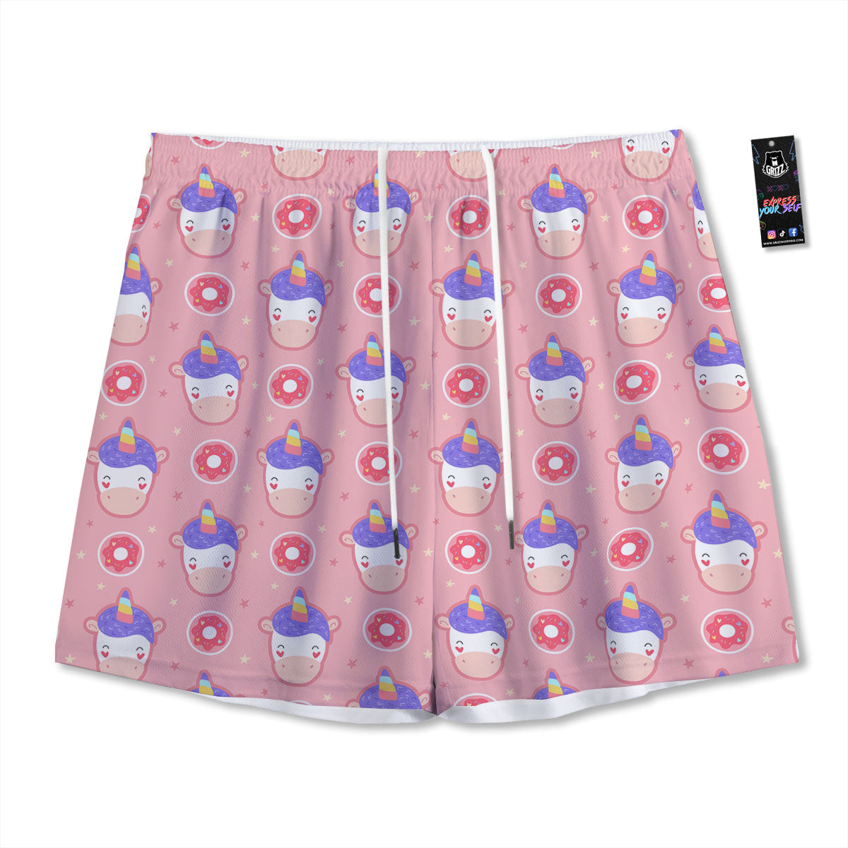 Unicorn Donut Pink Girly Print Pattern Mesh Shorts