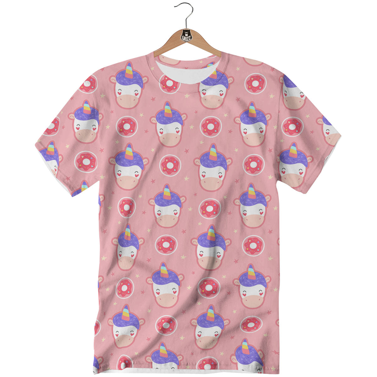Unicorn Donut Pink Girly Print Pattern T-Shirt-grizzshop