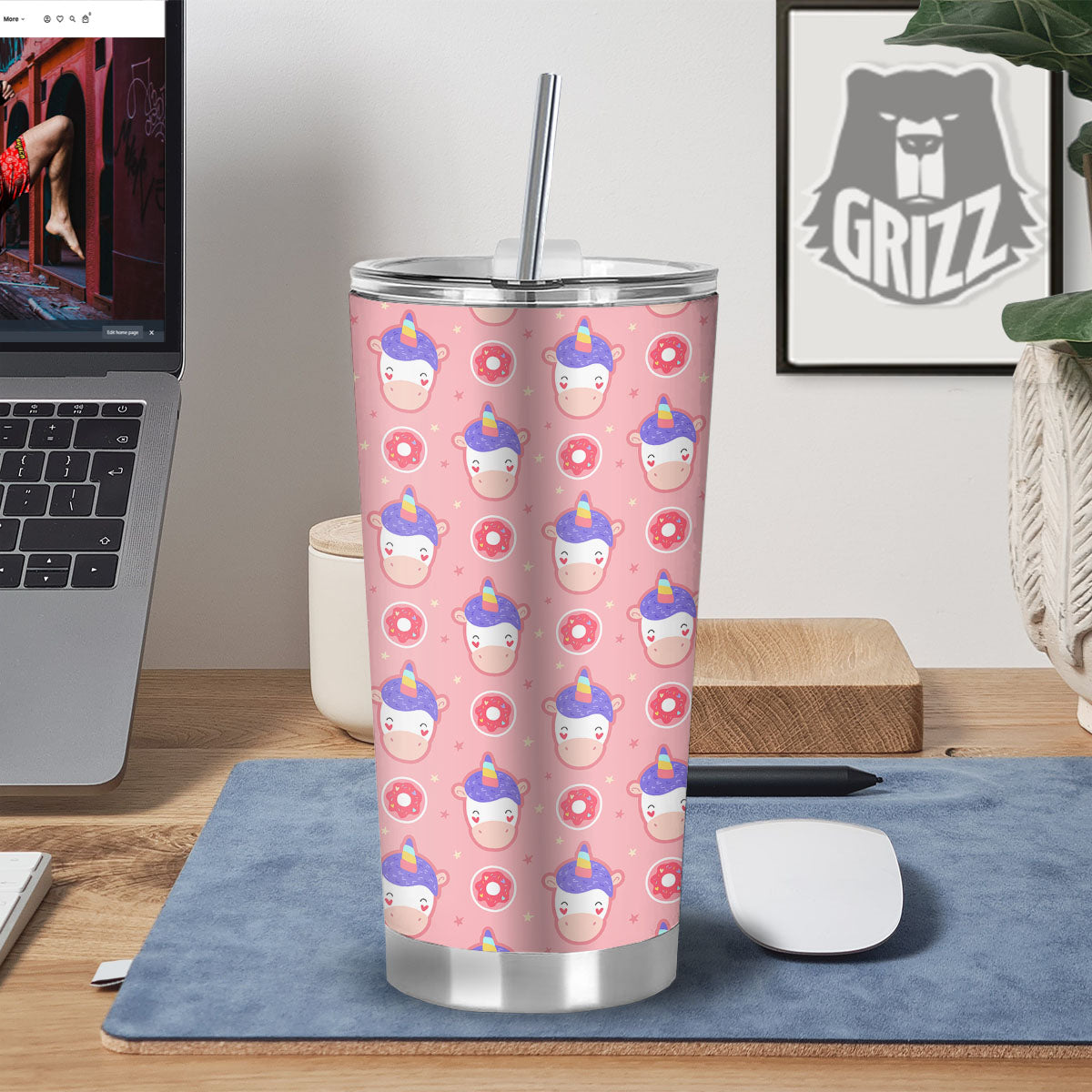 Unicorn Donut Pink Girly Print Pattern Tumbler-grizzshop