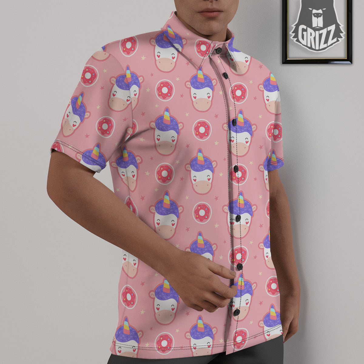 Unicorn Donut Pink Girly Print Pattern Untucked Shirts-grizzshop