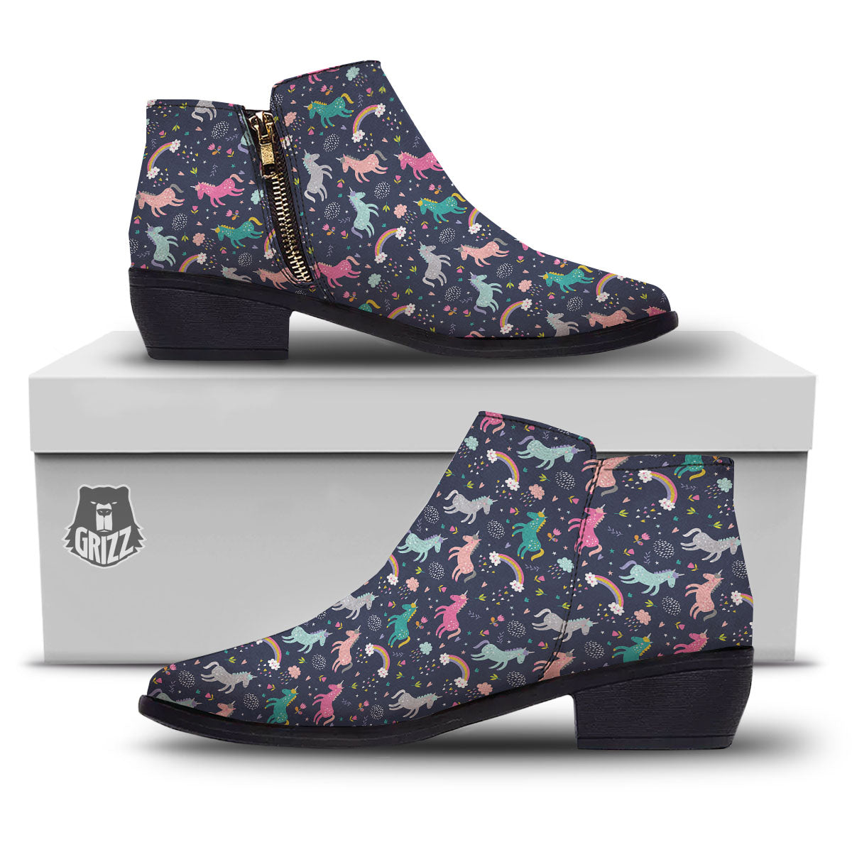 Unicorn Doodle Print Pattern Ankle Boots-grizzshop