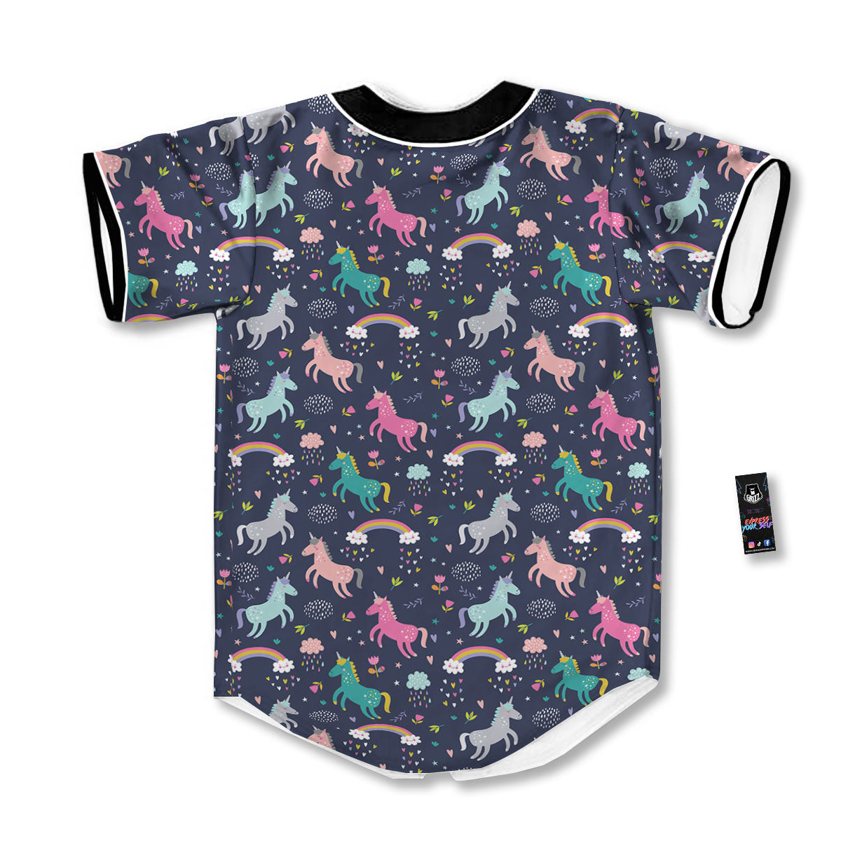 Unicorn Doodle Print Pattern Baseball Jersey-grizzshop