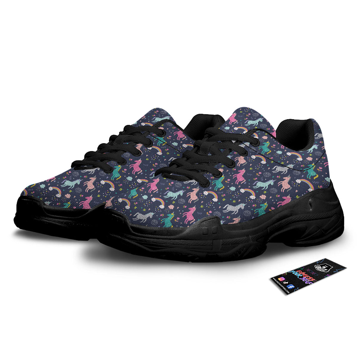 Unicorn Doodle Print Pattern Black Chunky Shoes-grizzshop