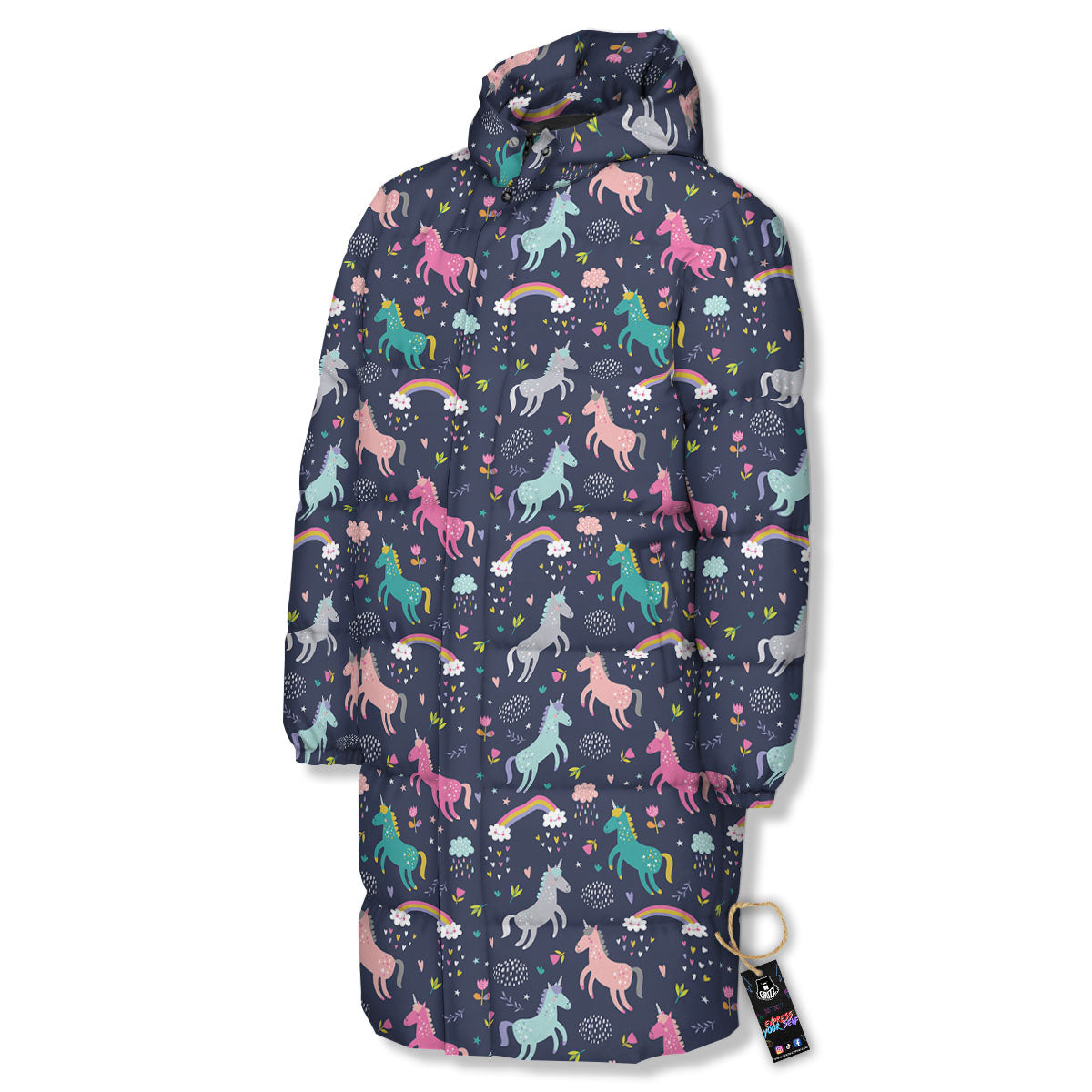Unicorn Doodle Print Pattern Long Down Jacket-grizzshop