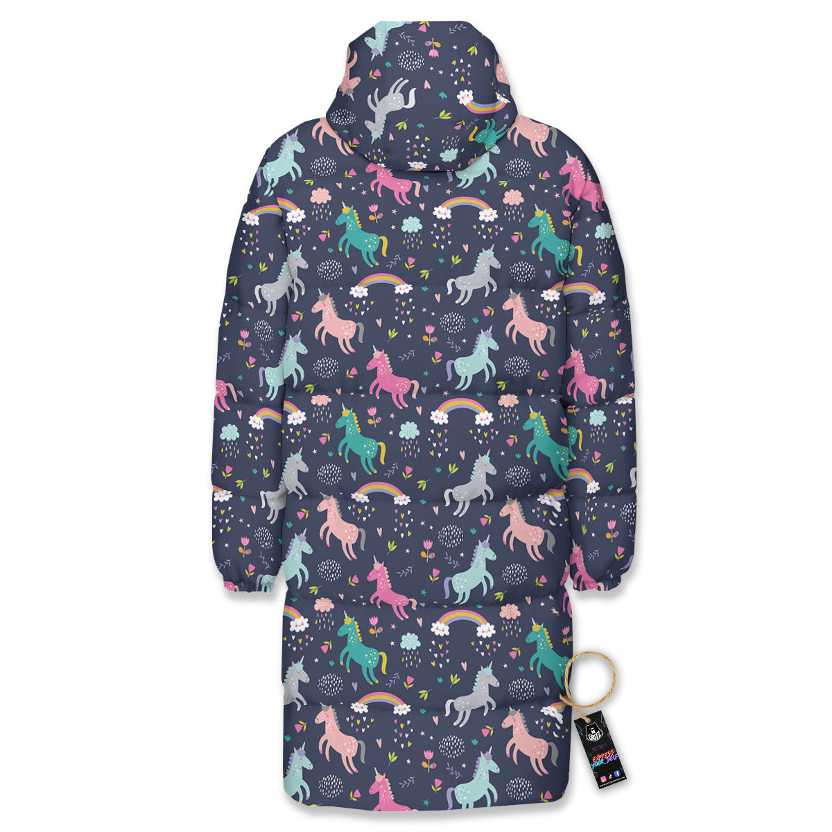 Unicorn Doodle Print Pattern Long Down Jacket-grizzshop