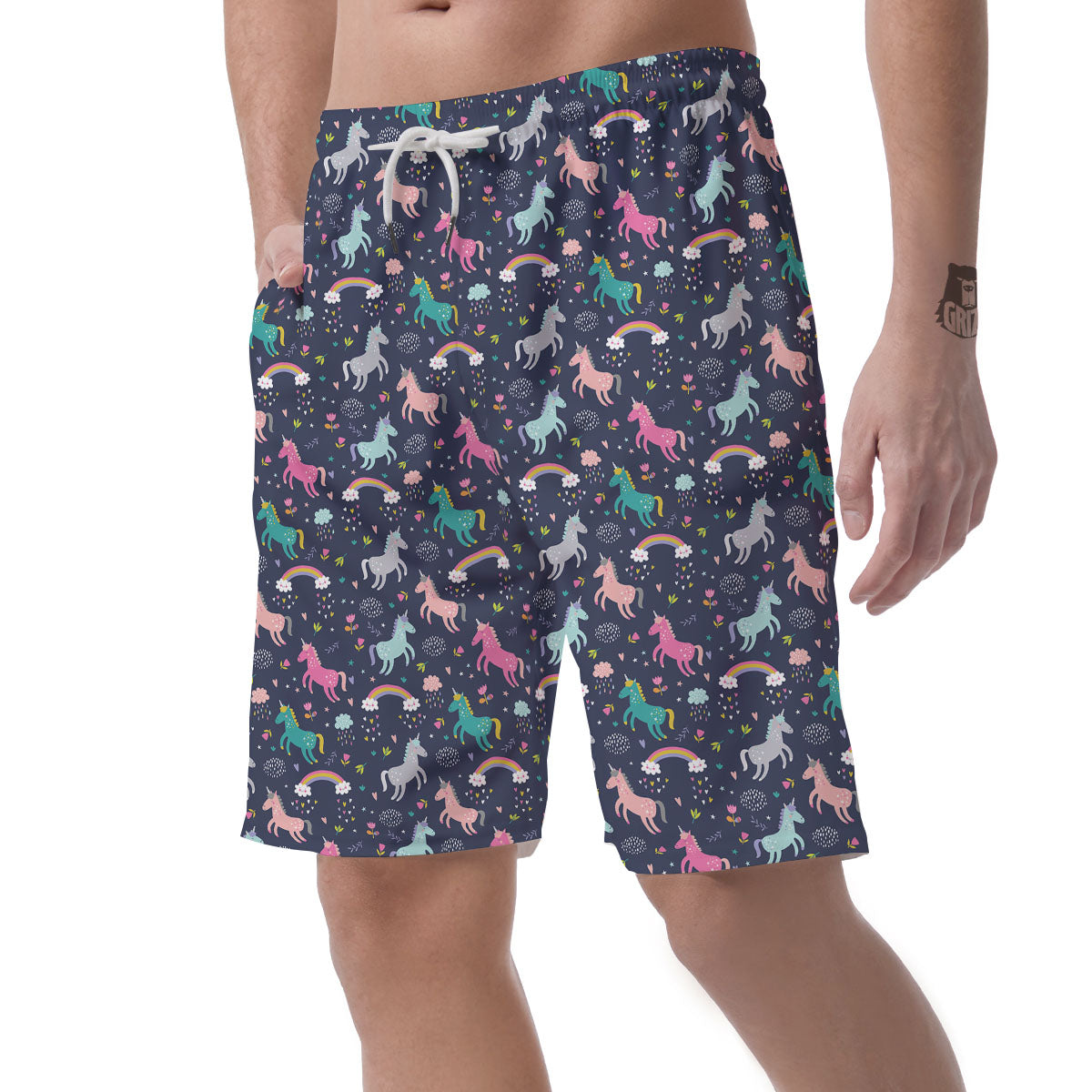 Unicorn Doodle Print Pattern Men's Shorts-grizzshop