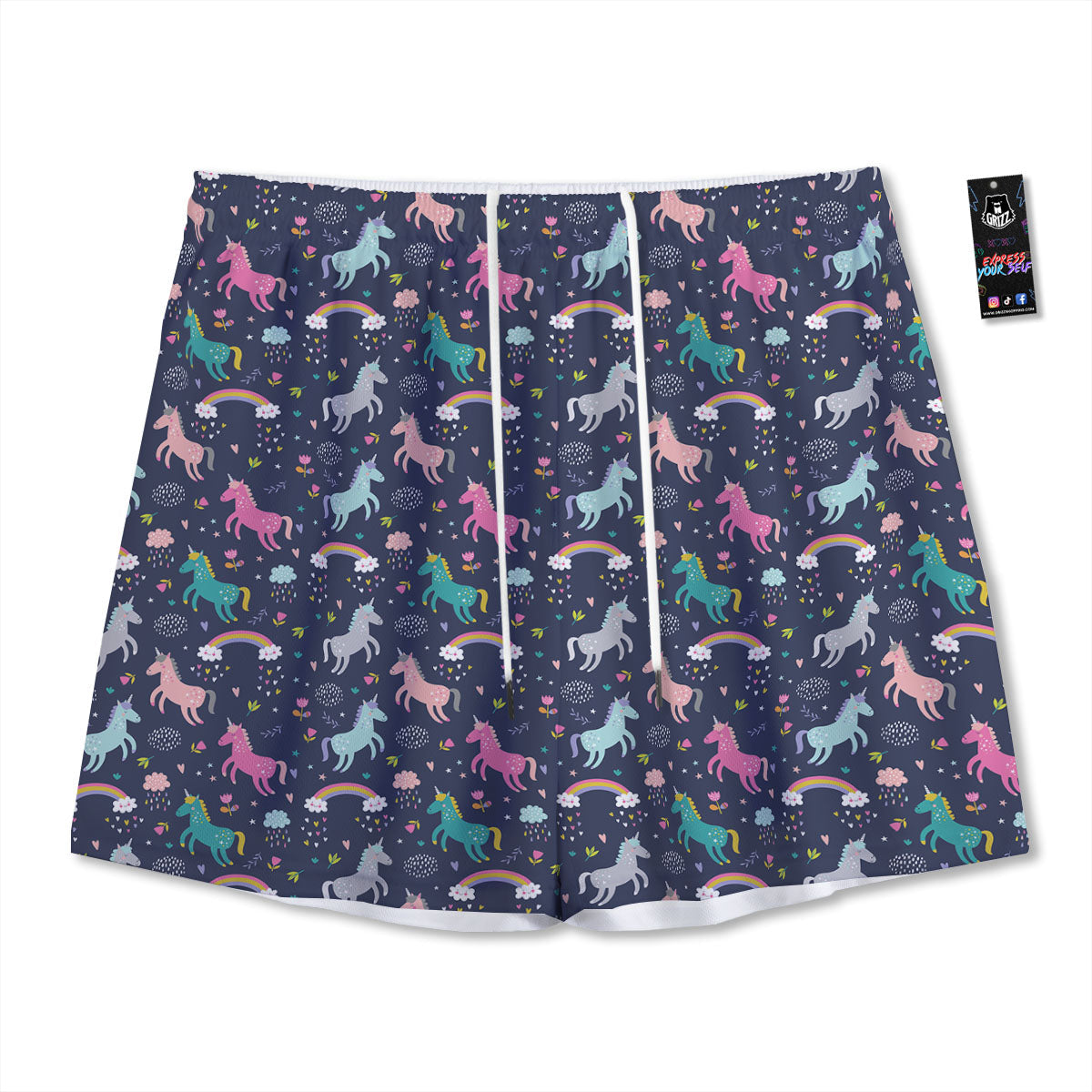 Unicorn Doodle Print Pattern Mesh Shorts-grizzshop