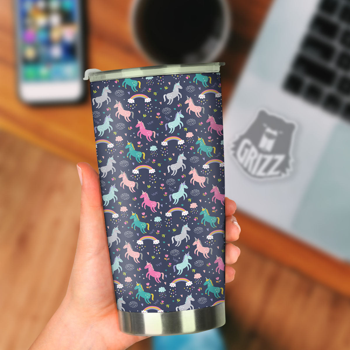 Unicorn Doodle Print Pattern Tumbler-grizzshop