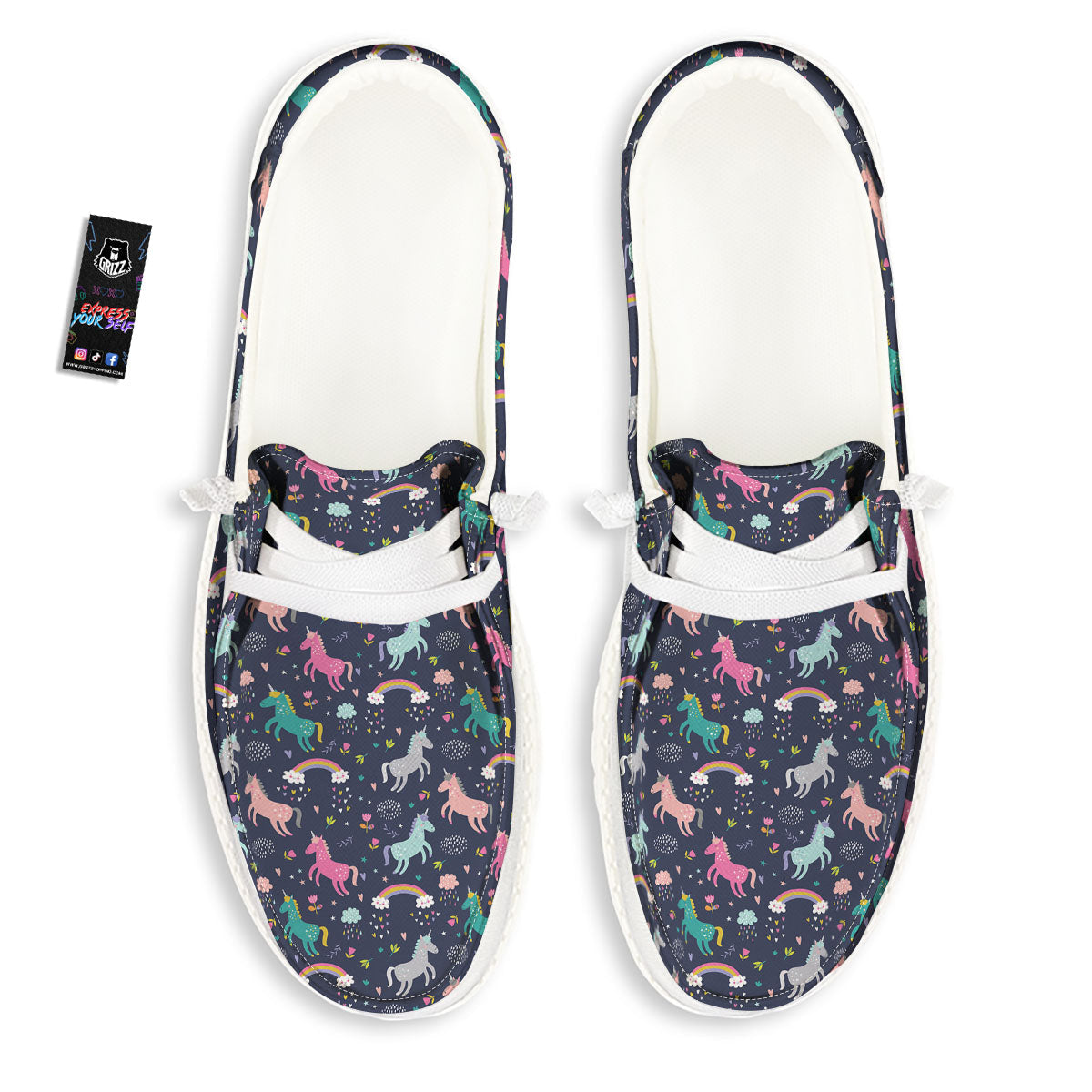 Unicorn Doodle Print Pattern White Loafers-grizzshop
