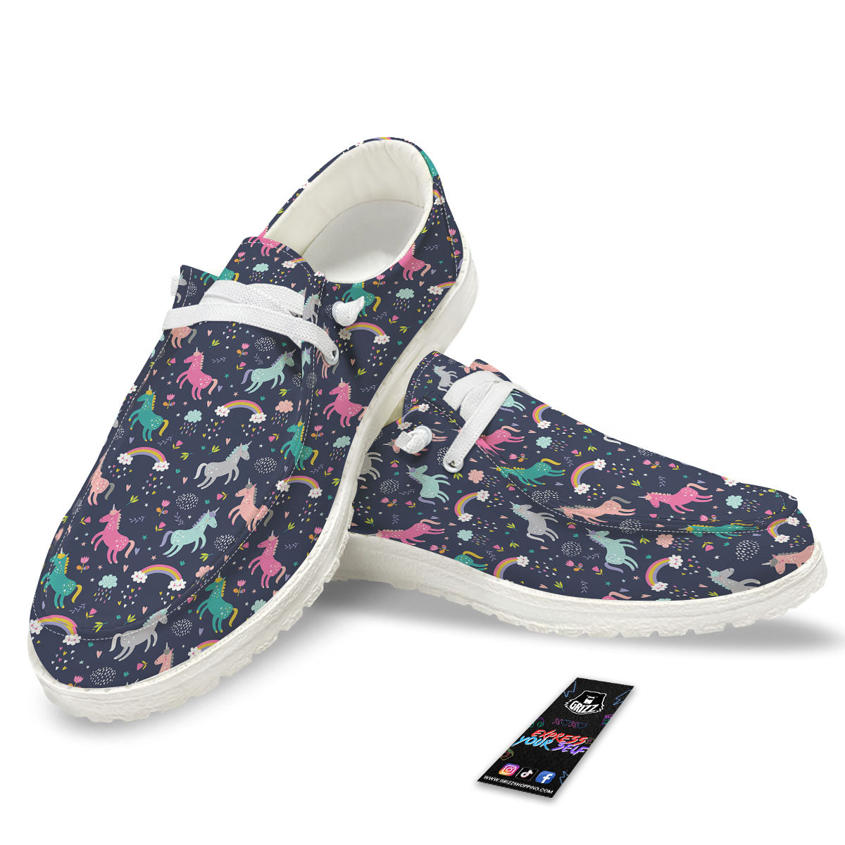 Unicorn Doodle Print Pattern White Loafers-grizzshop