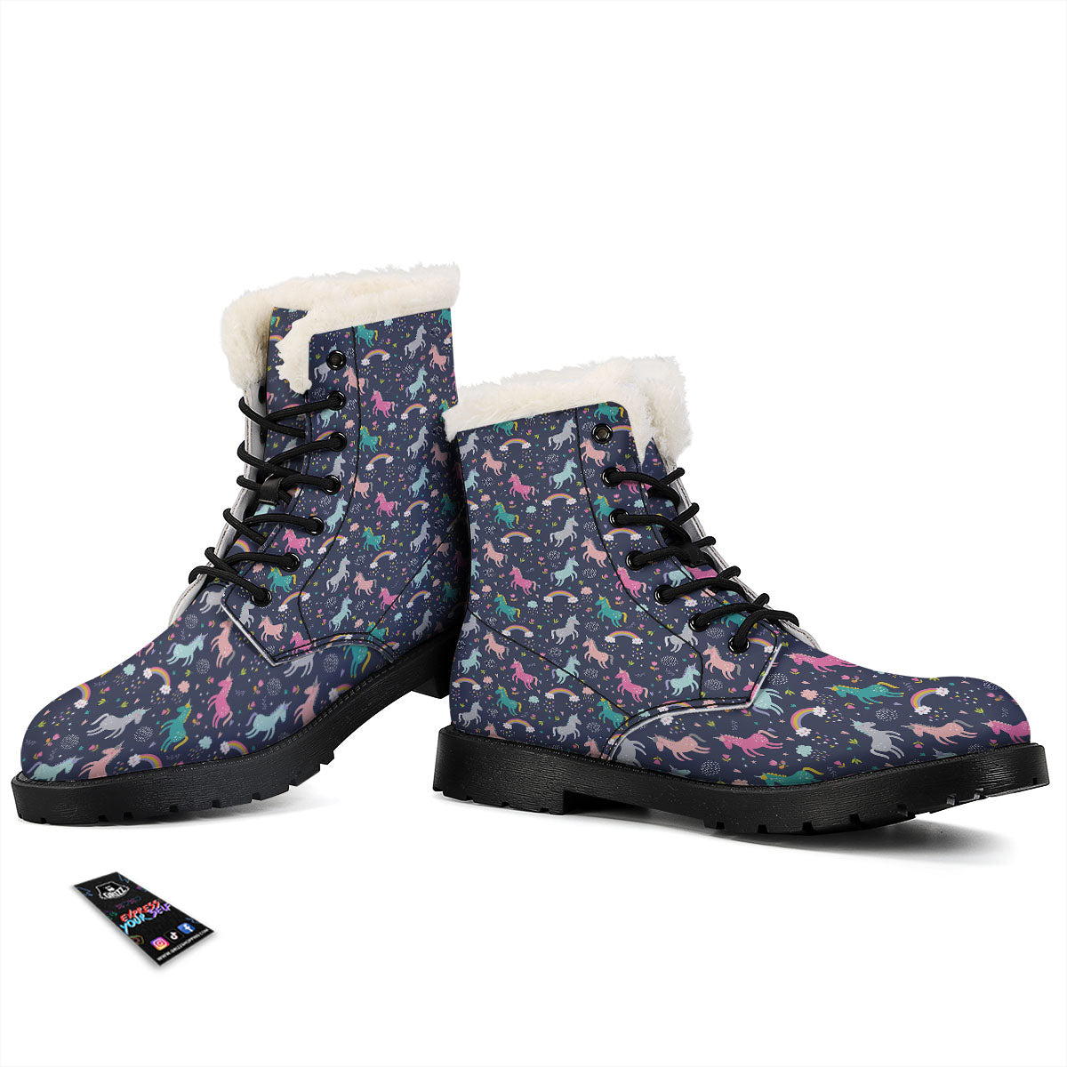 Unicorn Doodle Print Pattern Winter Boots-grizzshop