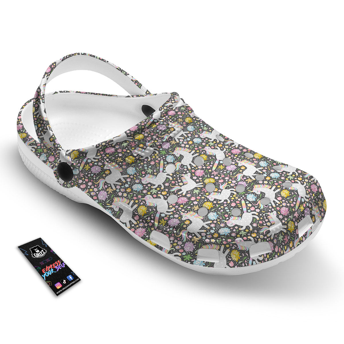 Unicorn Fairy Floral Print Pattern Clog-grizzshop
