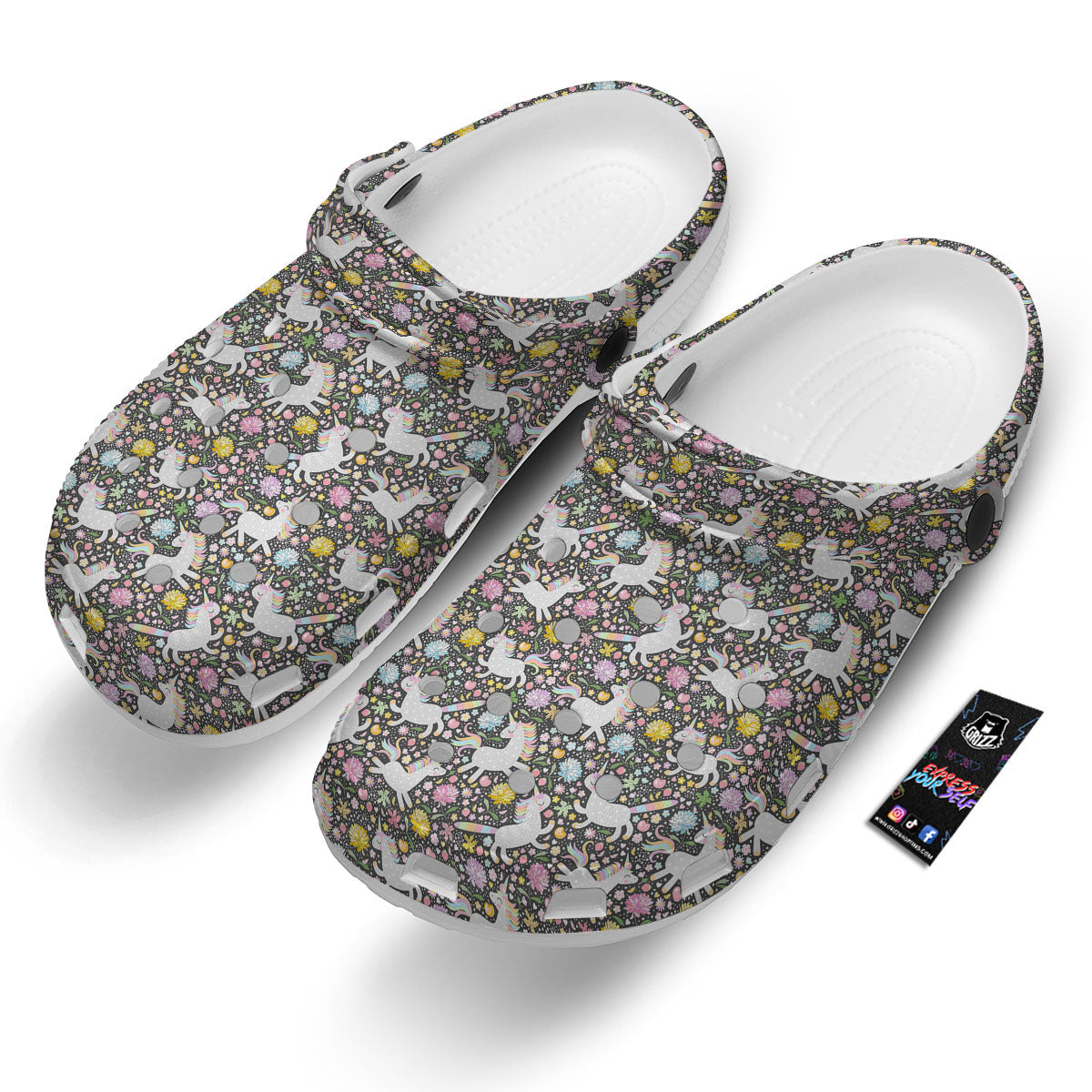 Unicorn Fairy Floral Print Pattern Clog-grizzshop